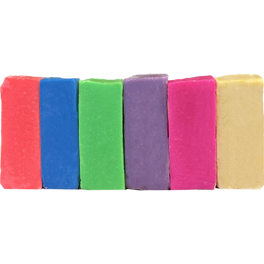 Soap Dough Co. - Burst Kit - Wall of purple, neon orange, yellow, blue, neon pink, and green.