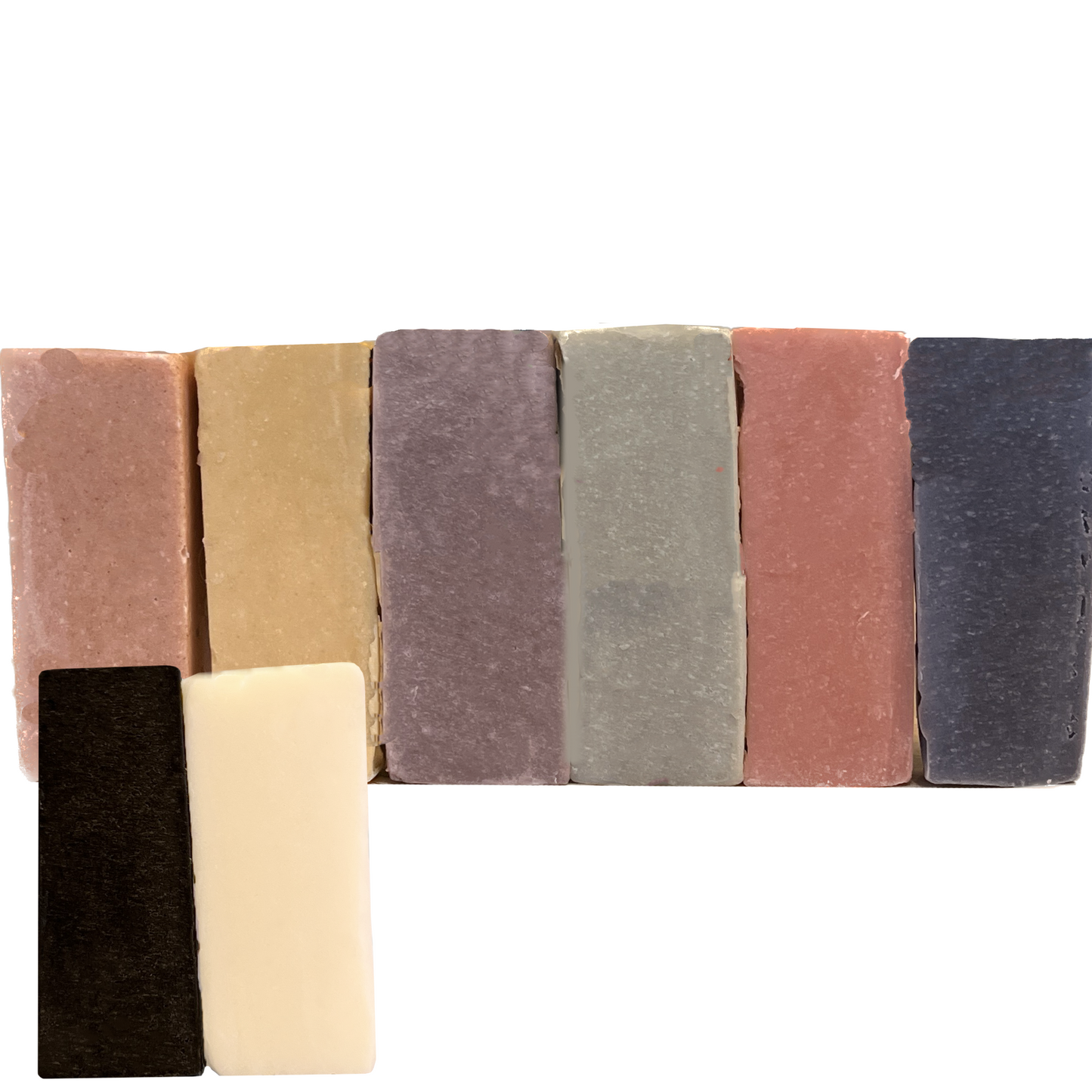 Soap Dough Co. - Earth Kit - Wall of sienna brown, desert green, dark purple, brown/orange, salmon pink, gold, with black and white accent colors.