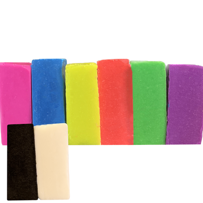 Soap Dough Co. - Neon Kit - neon pink, neon blue, neon yellow, neon orange, neon green, neon purple, with black and white accent colors.