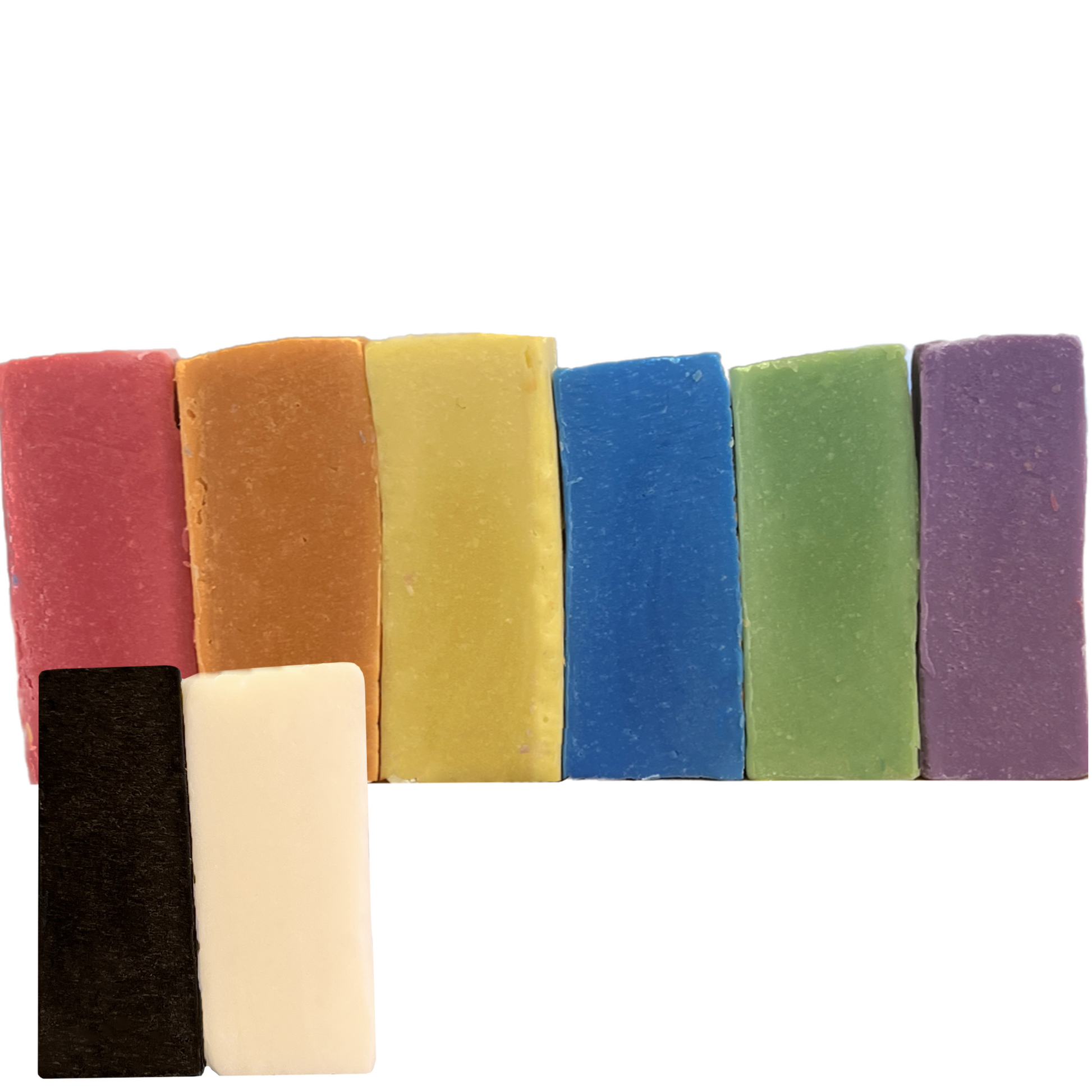 Soap Dough Co. - Rainbow Kit - Wall of yellow, purple, green, orange, blue, red, with black and white accent colors.